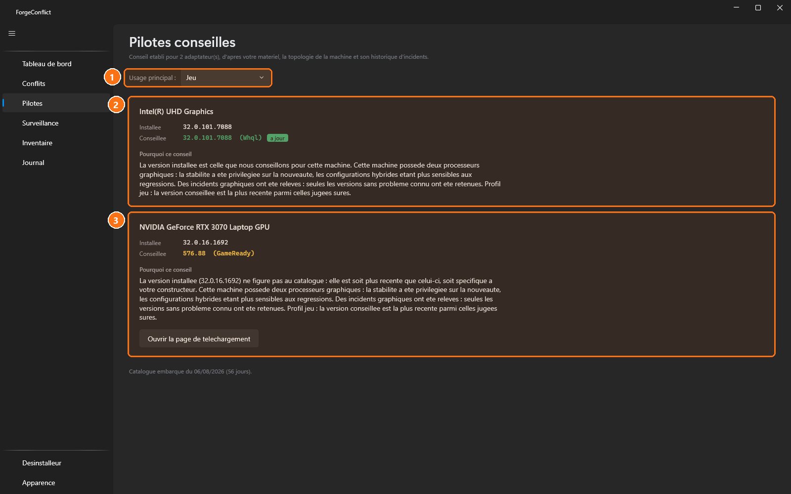 ForgeConflict : Les pilotes conseillés