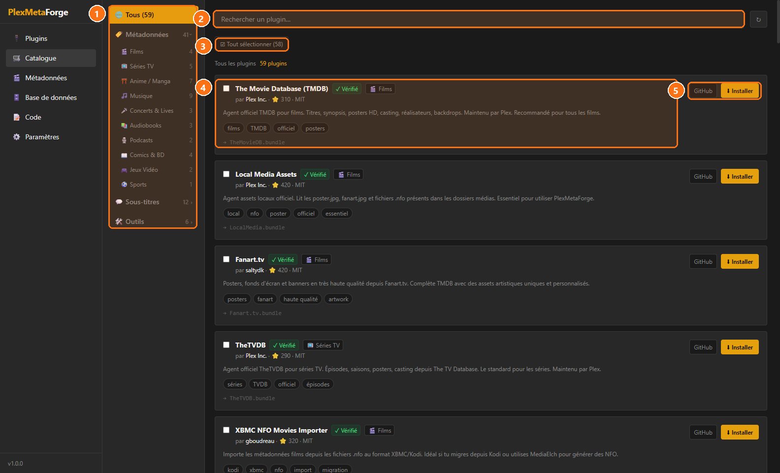 PlexMetaForge : Le catalogue : 59 plugins à installer