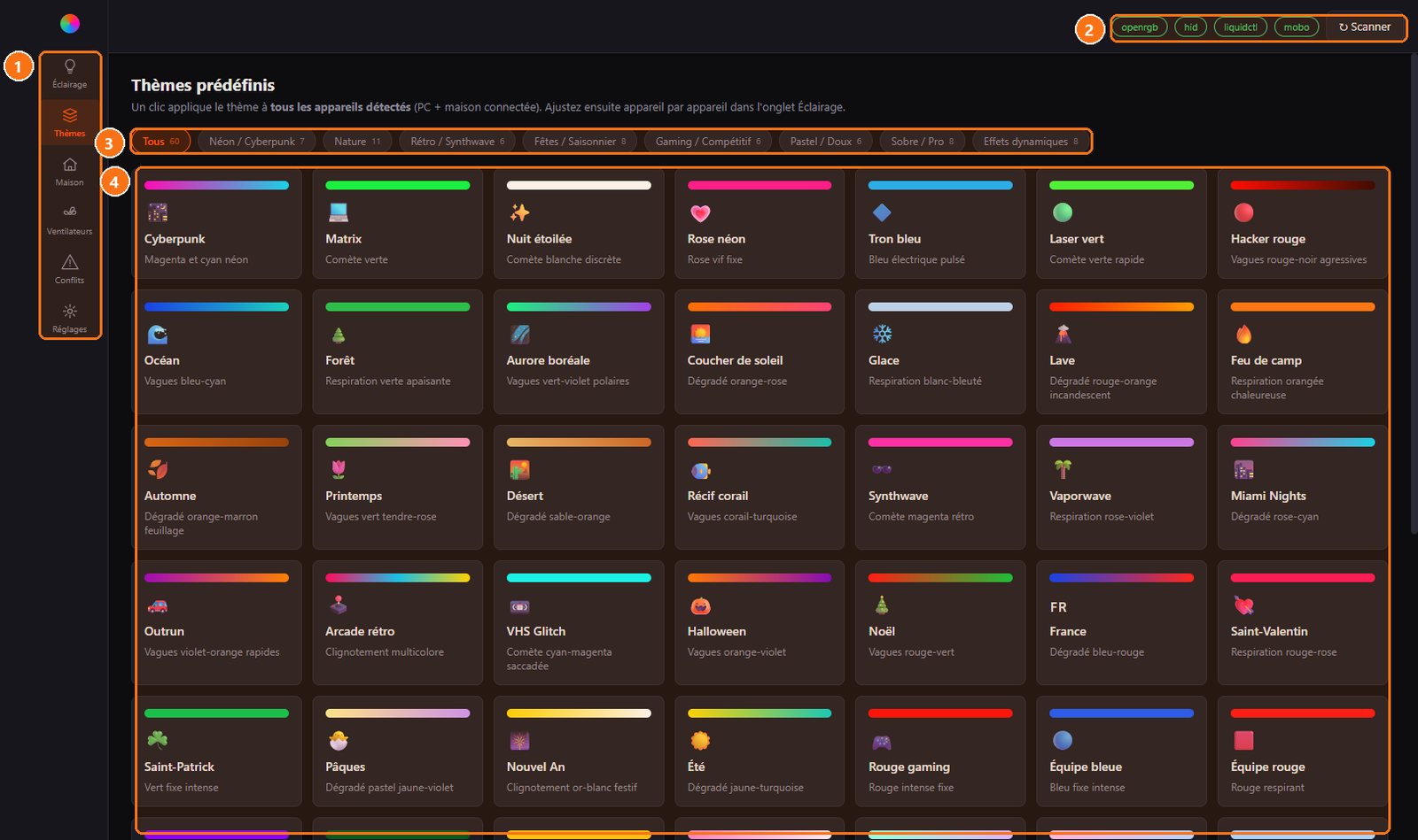 PureRGB : Les thèmes d'éclairage