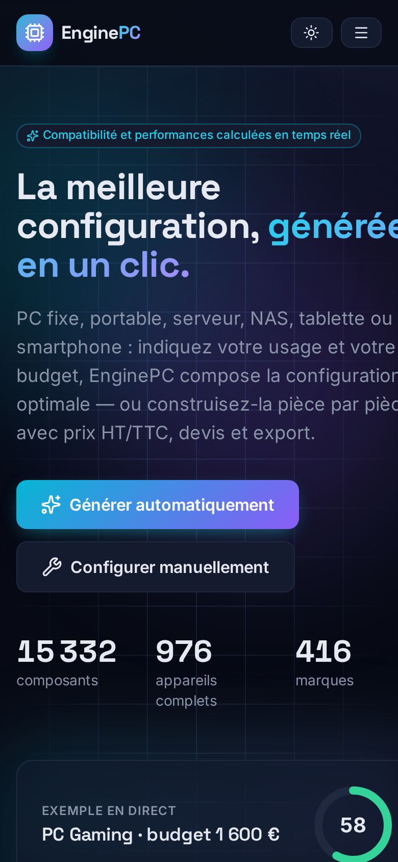 EnginePC sur téléphone