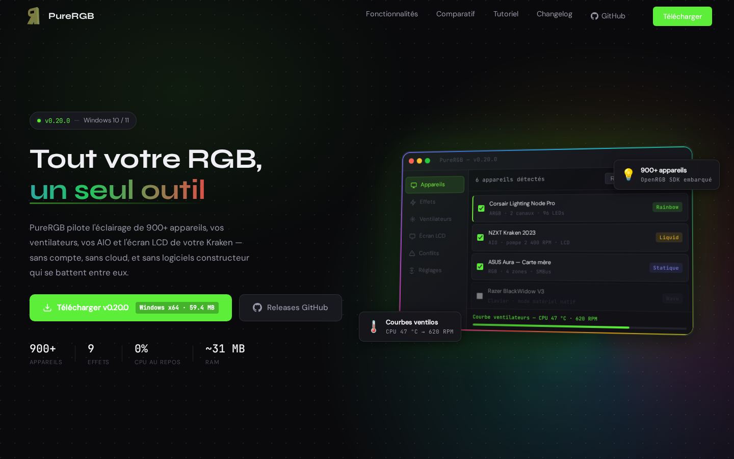 PureRGB sur ordinateur
