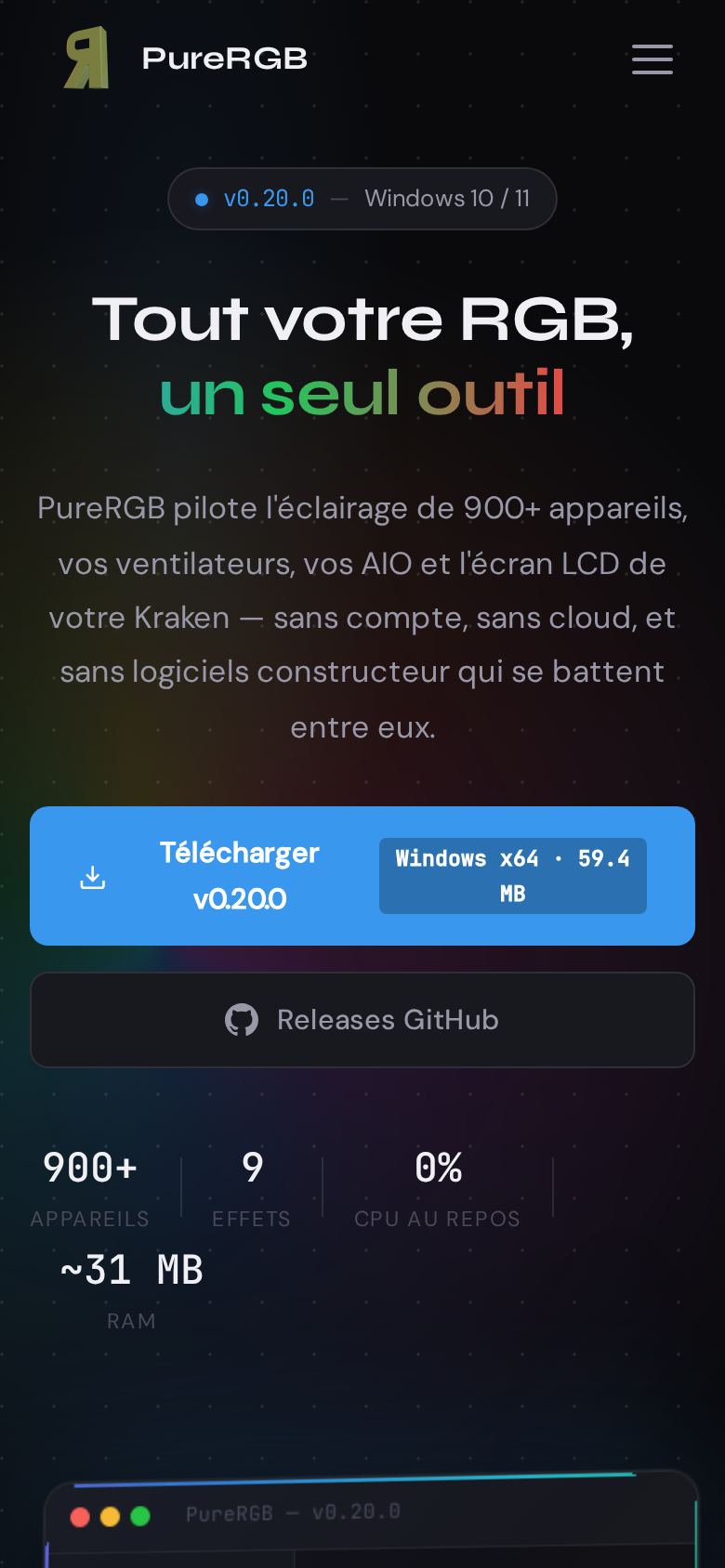 PureRGB sur téléphone