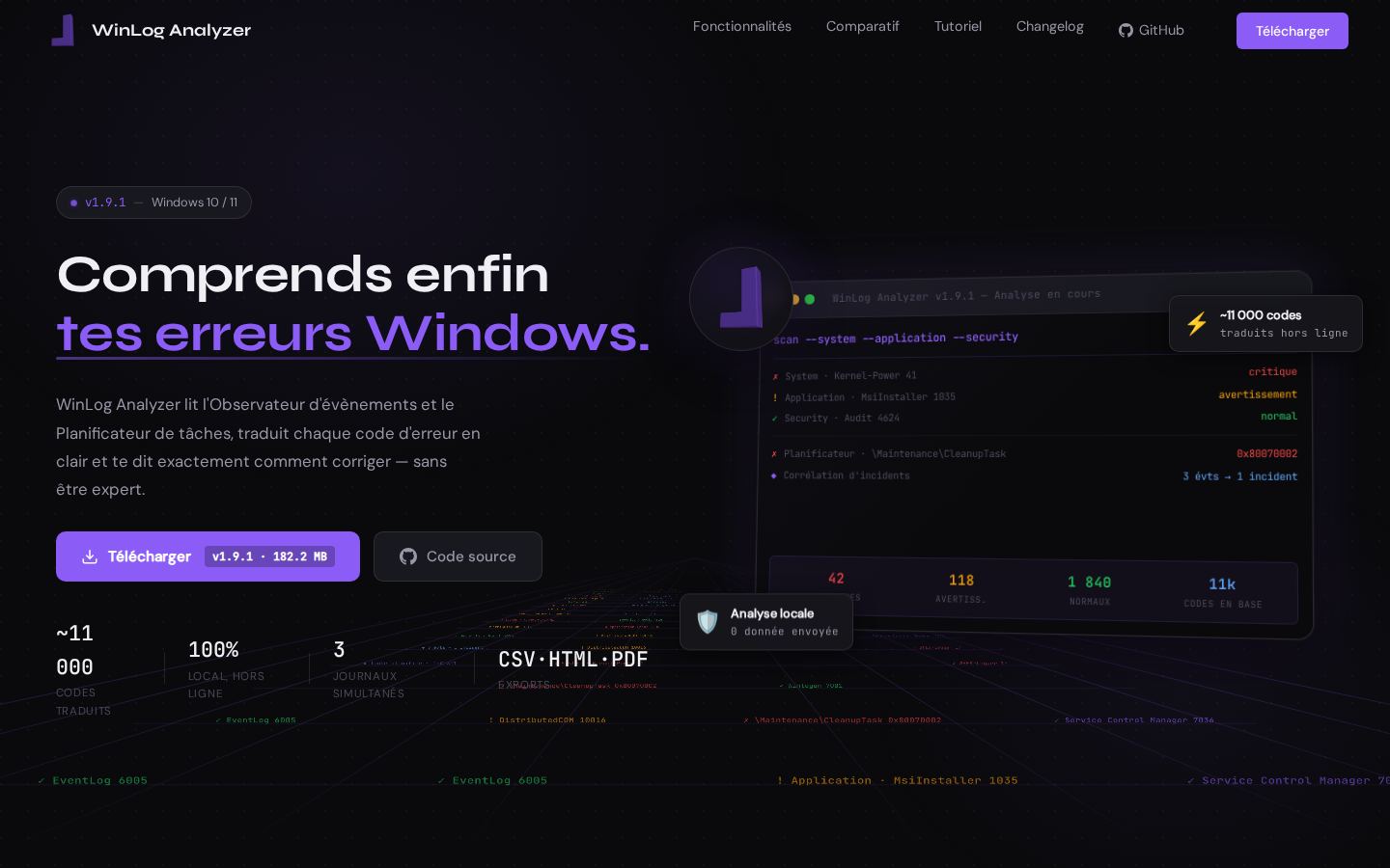 WinLog Analyzer sur ordinateur