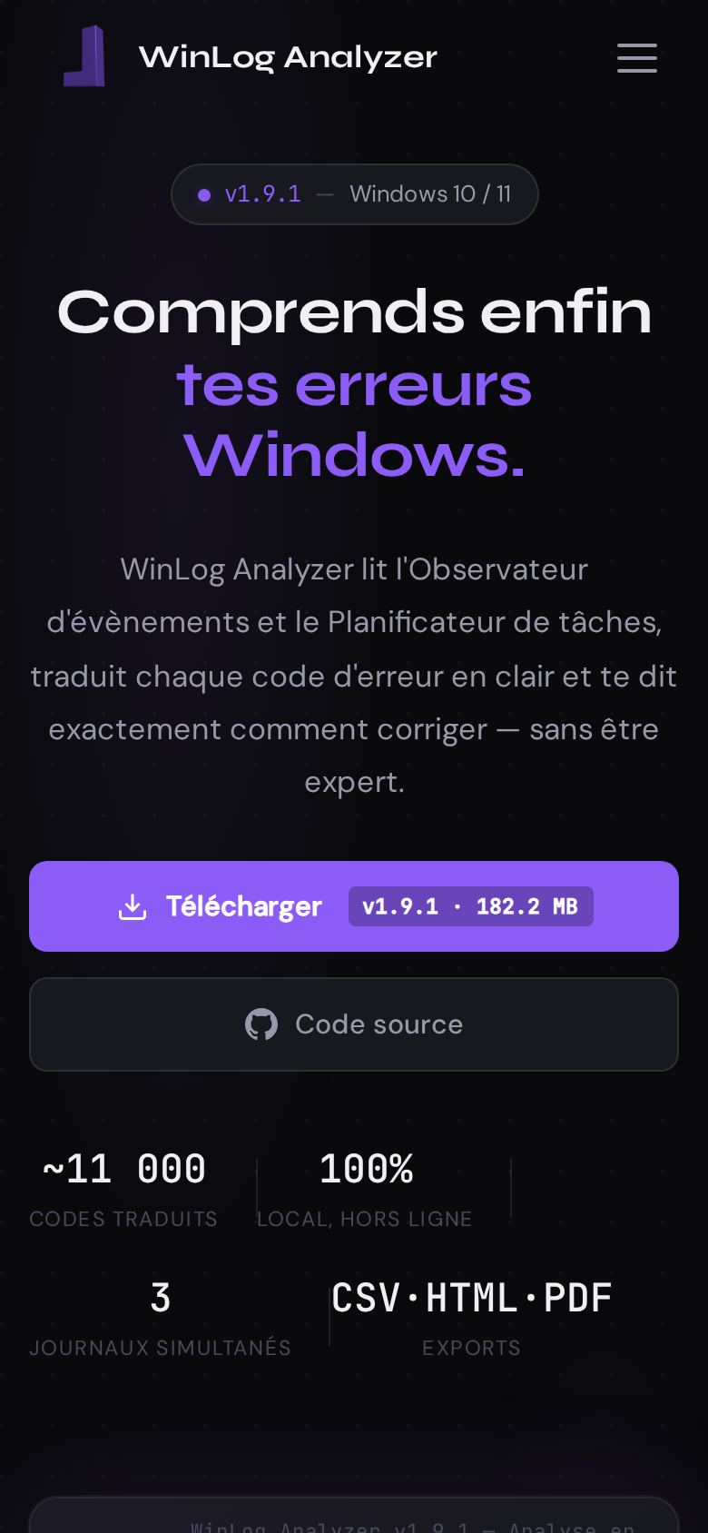 WinLog Analyzer sur téléphone